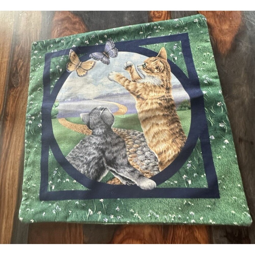 Beautiful Cat Flower Butterfly Square Pillow Case 15.5x15.5